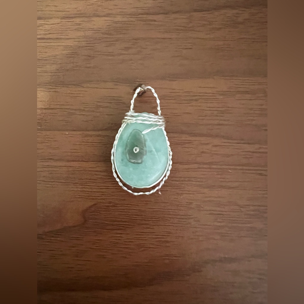 Sterling Silver Pendant With Fluorite And Jade.